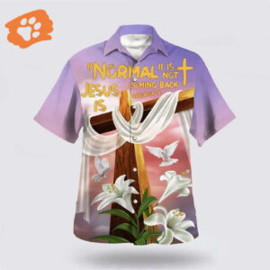 Christian Hawaiian Shirt with Jesus Cross & Easter Lilies - Aloha Style