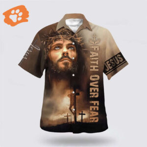 Faith Over Fears: Christian Hawaiian Shirt with Jesus Cross - Aloha Style