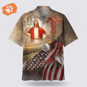 Christian Hawaiian Shirt with Jesus Face and Lion Design - Christian Aloha Shirt