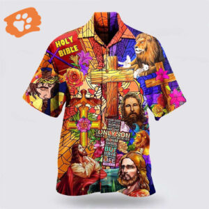 Christian Hawaiian Shirt: Jesus Lion & Flowers Aloha Shirt - Cool Unique Design