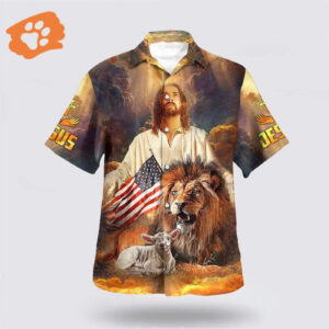 Jesus Lion & Lamb Christian Hawaiian Shirt - Aloha Style for Faithful Followers