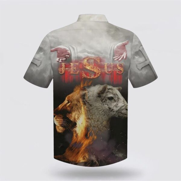 Christian Hawaiian Shirt: Jesus Lion & Sheep Aloha Shirt