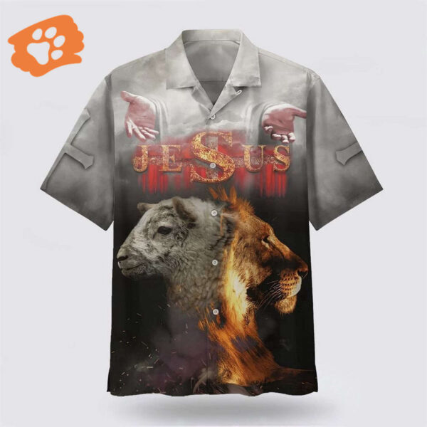 Christian Hawaiian Shirt: Jesus Lion & Sheep Aloha Shirt