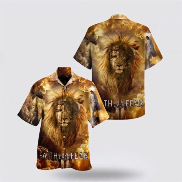 Faith Over Fear: Christian Jesus Lion Hawaiian Shirt – Psalm Aloha Style