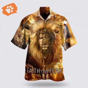 Faith Over Fear: Christian Jesus Lion Hawaiian Shirt - Psalm Aloha Style