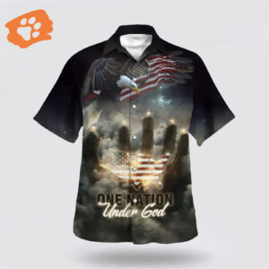 Christian Hawaiian Shirt: One Nation Under God American Flag With Jesus Cross Tee - Freedom Day Aloha Shirt
