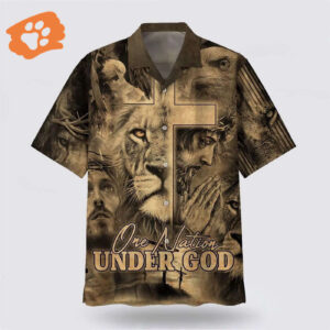 Christian Hawaiian Shirts: One Nation Under God Jesus Lion of Judah Men s Aloha Shirt