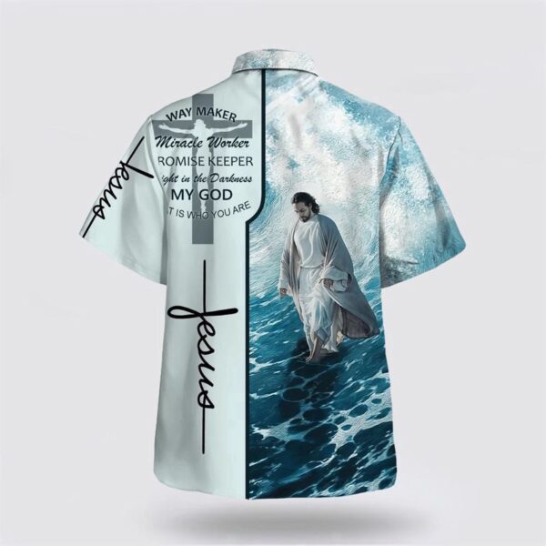 Christian Hawaiian Shirt: Way Maker Miracle Worker Jesus Walking On Water Aloha Shirt