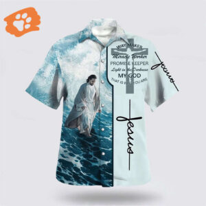 Christian Hawaiian Shirt: Way Maker Miracle Worker Jesus Walking On Water Aloha Shirt