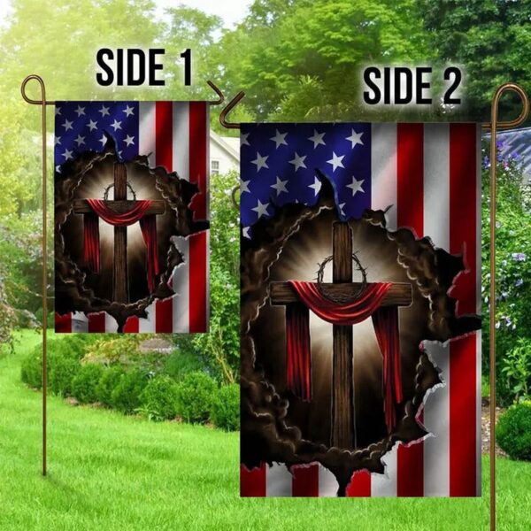 2025 Christian House & Garden Flag Set: The Cross Thorn Crown American Flag Jesus Design