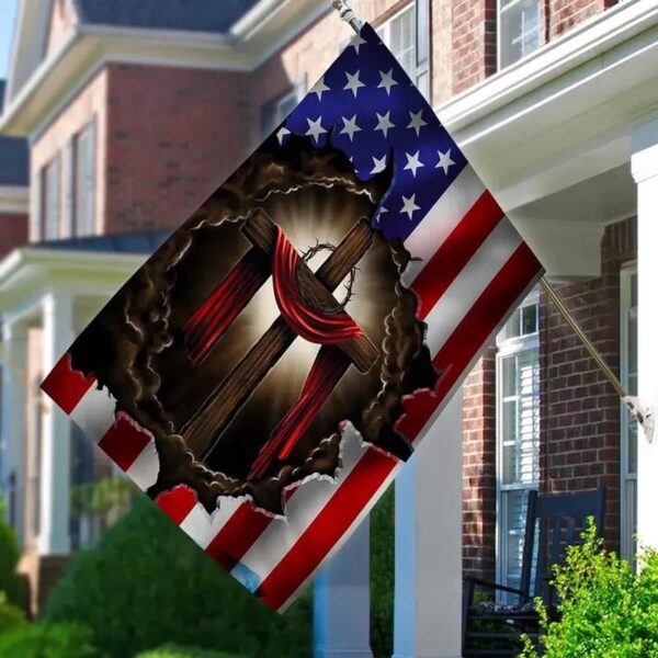 2025 Christian House & Garden Flag Set: The Cross Thorn Crown American Flag Jesus Design