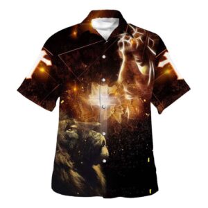 Christian Jesus Lion and Cross Hawaiian Shirt for Men - Gift for Christian Faith