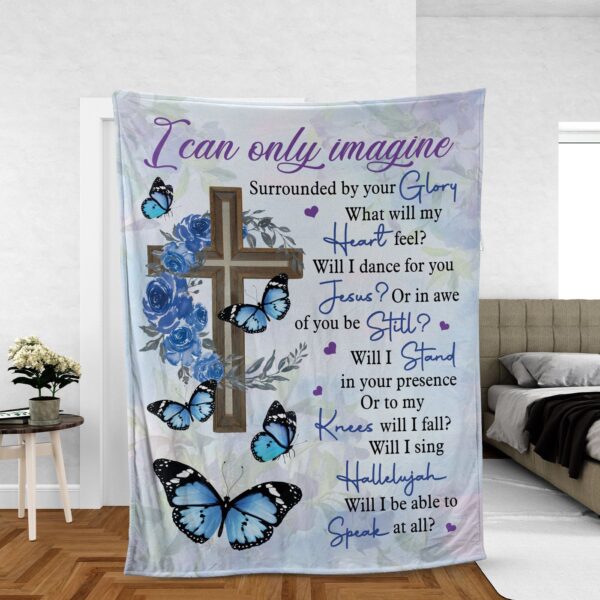 Blue Butterfly and Cross Christian Throw Blanket – Inspirational Gift for Faithful Jesus Gift – Blue Rose Design