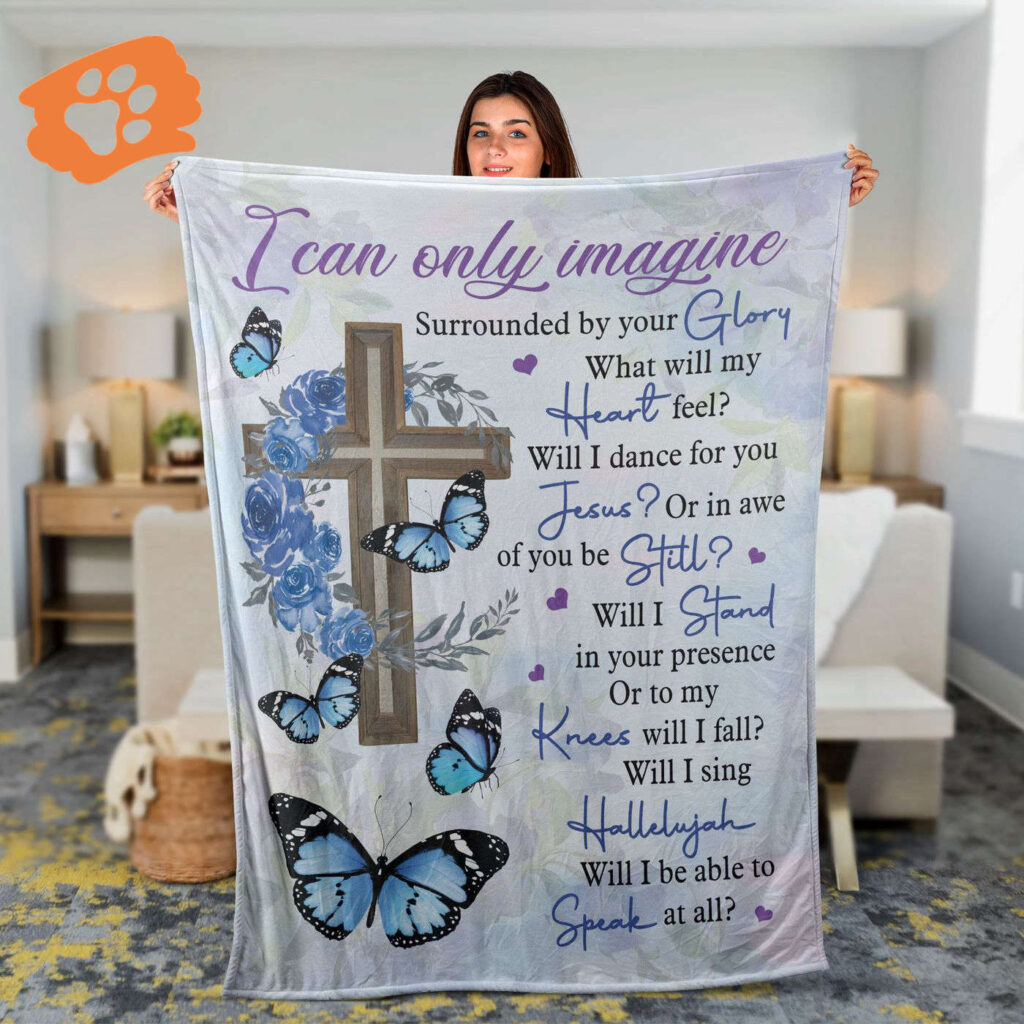 Blue Butterfly and Cross Christian Throw Blanket – Inspirational Gift for Faithful Jesus Gift – Blue Rose Design Blue Butterfly and Cross Christian Throw Blanket – Inspirational Gift for Faithful Jesus Gift – Blue Rose Design