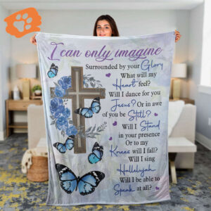 Blue Butterfly and Cross Christian Throw Blanket - Inspirational Gift for Faithful Jesus Gift - Blue Rose Design