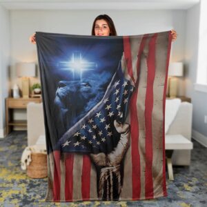 Faithful Christian Throw Blanket - Jesus & US Flag Independence Day Gift 1