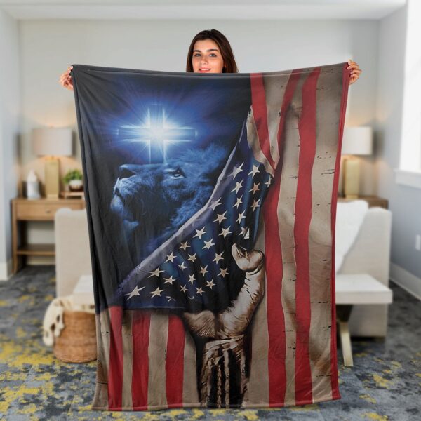 Faithful Christian Throw Blanket – Jesus & US Flag Independence Day Gift