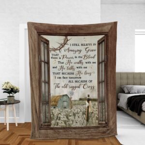 Christian Throw Blanket - Faith & Jesus Inspirational Gift with Barn & Flower Field Painting - I Still Believe In Amazing Grace 1