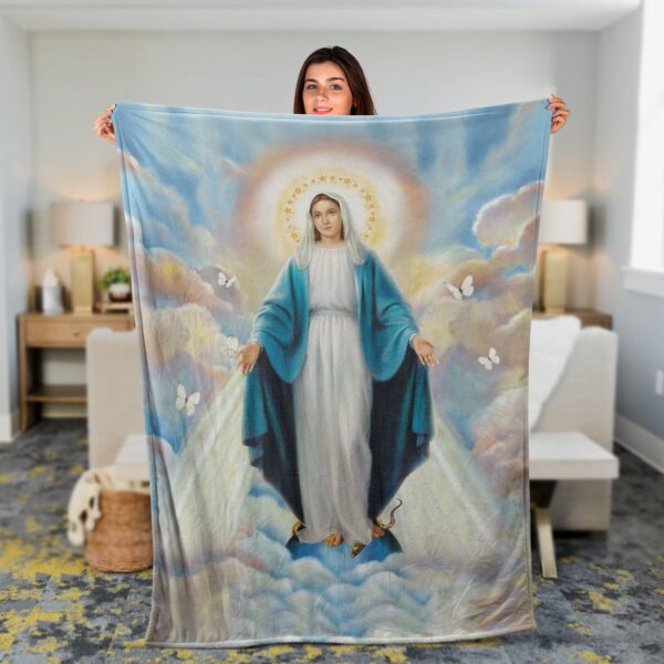 Christian Faith Throw Blanket – Virgin Mary Sky Butterfly – Inspirational Gift