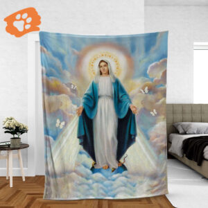 Christian Faith Throw Blanket - Virgin Mary Sky Butterfly - Inspirational Gift
