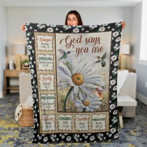 Christian Faith Jesus Inspirational Throw Blanket - God Says You Are Daisy & Hummingbird Gift 1