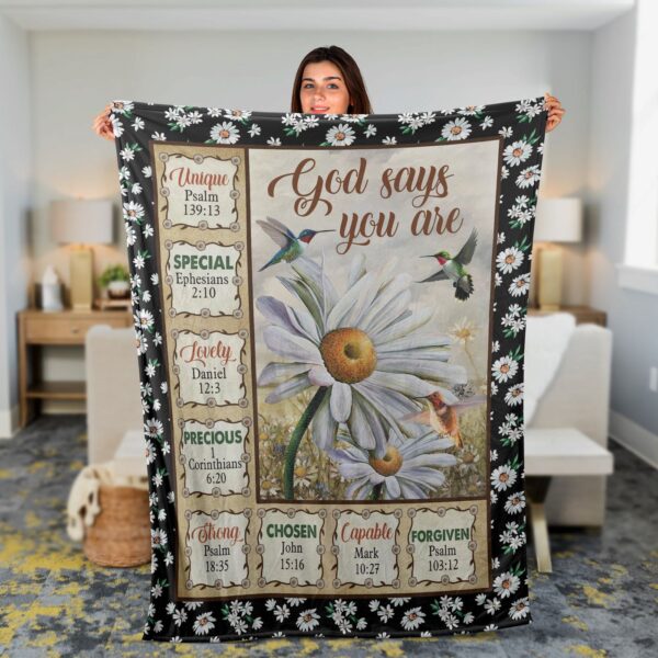 Christian Faith Jesus Inspirational Throw Blanket – God Says You Are Daisy & Hummingbird Gift