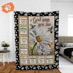 Christian Faith Jesus Inspirational Throw Blanket - God Says You Are Daisy & Hummingbird Gift