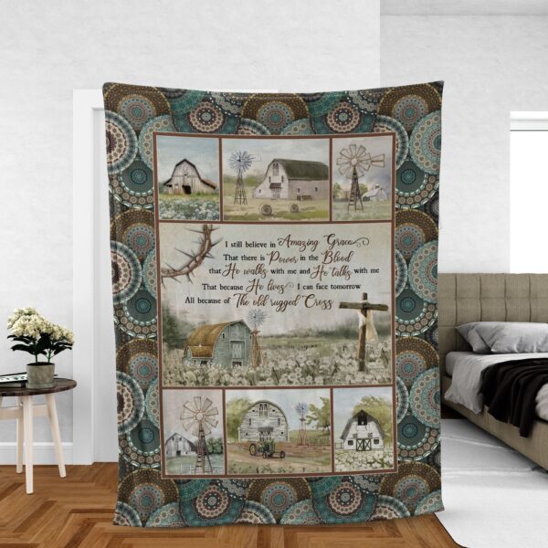 Christian Faith Blanket – Flower Field & Wooden Cross – Amazing Grace Gift