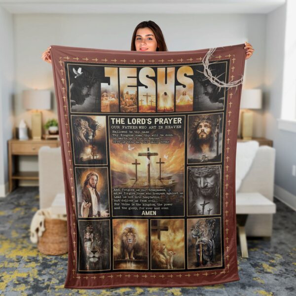 Christian Throw Blanket – Faith & Jesus Painting – Inspirational Gift – Lion of Judah & Lord s Prayer