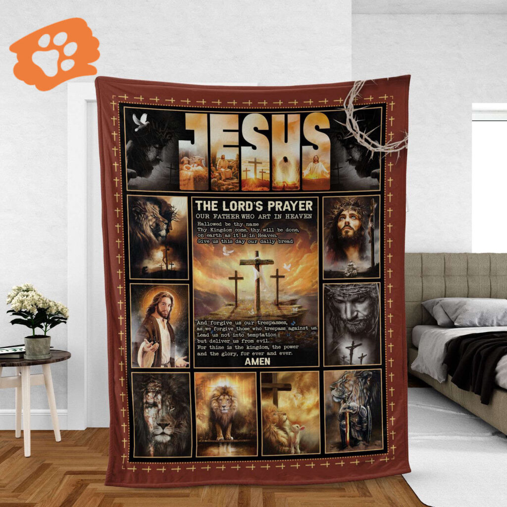Christian Throw Blanket – Faith & Jesus Painting – Inspirational Gift – Lion of Judah & Lord s Prayer Christian Throw Blanket – Faith & Jesus Painting – Inspirational Gift – Lion of Judah & Lord s Prayer