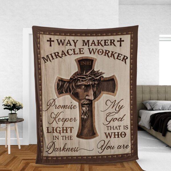 Christian Faith Throw Blanket – Jesus Painting & Wood Carving Inspirational Gift
