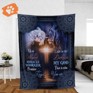 Christian Throw Blanket - Lion of Judah Lamb of God Cross - Inspirational Gift