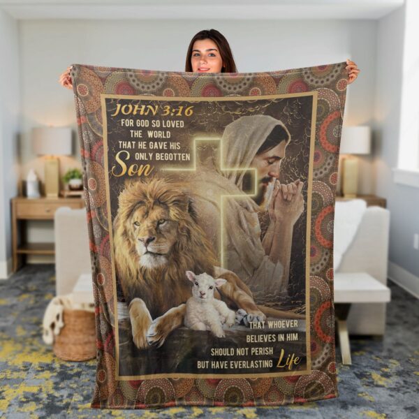 Christian Throw Blanket – Lion Of Judah Lamb Of God Cross & Bible – Inspirational Gift