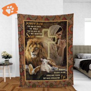 Christian Throw Blanket - Lion Of Judah Lamb Of God Cross & Bible - Inspirational Gift