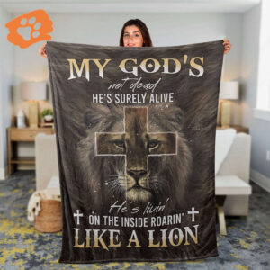 Christian Lion of Judah Throw Blanket - Inspirational Gift with Holy Cross and Jesus Painting