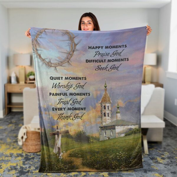 Christian Faith Blanket – Old Castle Sunset Painting Inspirational Jesus Gift – Every Moment Thank God