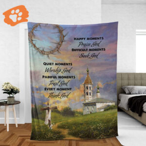 Christian Faith Blanket - Old Castle Sunset Painting Inspirational Jesus Gift - Every Moment Thank God