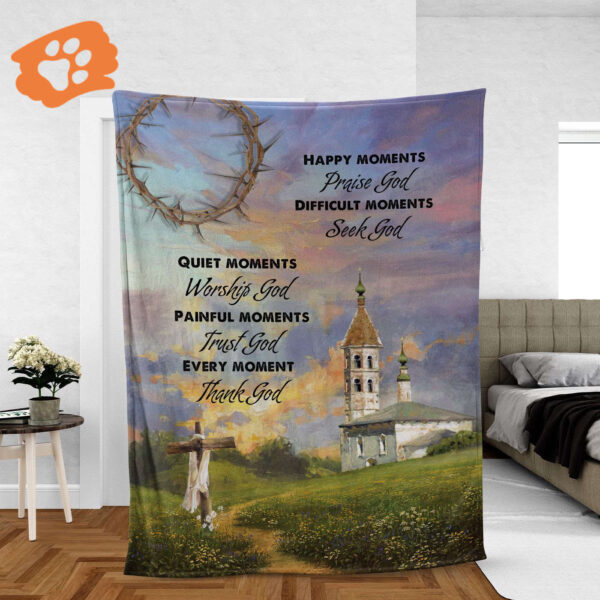 Christian Faith Blanket – Old Castle Sunset Painting Inspirational Jesus Gift – Every Moment Thank God
