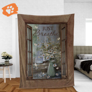 Christian Faith Blanket - Watercolor Daisy & Butterfly Vintage Window Inspirational Jesus Gift