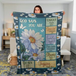 Christian Inspirational Throw Blanket - White Flower & Butterfly God Says You Are 1