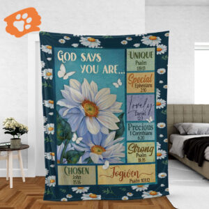 Christian Inspirational Throw Blanket - White Flower & Butterfly God Says You Are