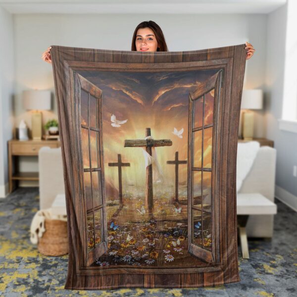 Faithful Christian Throw Blanket with Jesus & Sunset Painting – Inspirational Gift for Path to Heaven