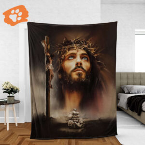 Christian Throw Blanket with Wooden Cross - Inspirational Jesus Gift The Life Of Jesus Take My Hand