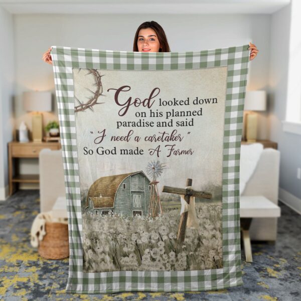 Faithful Christian Throw Blanket – Inspirational Jesus Christ Gift God Made a Farmer Life on Farm
