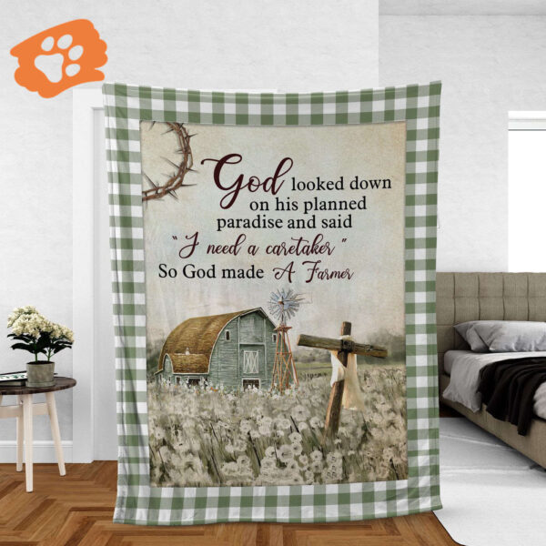 Faithful Christian Throw Blanket – Inspirational Jesus Christ Gift God Made a Farmer Life on Farm