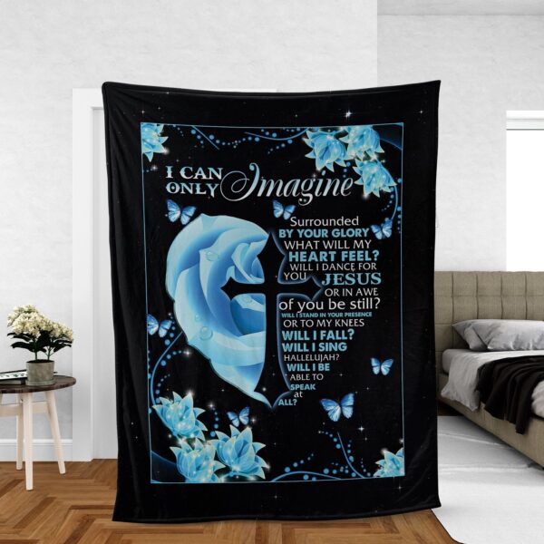 Christian Faith Blanket – Blue Rose & Cross Inspirational Gift Jesus Christ Design – I Can Only Imagine