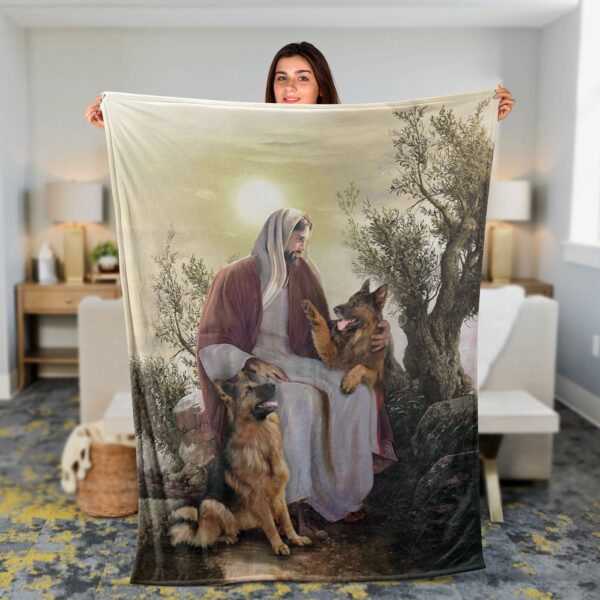 Christian German Shepherd Throw Blanket – Faithful Gift Under The Tree With Jesus