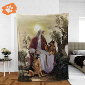 Christian German Shepherd Throw Blanket - Faithful Gift Under The Tree With Jesus