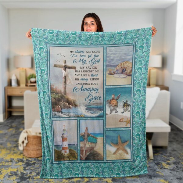 Amazing Grace Christian Throw Blanket: Jesus Ocean Faith Cross Turtle – Inspirational Gift