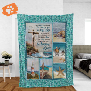 Amazing Grace Christian Throw Blanket: Jesus Ocean Faith Cross Turtle - Inspirational Gift